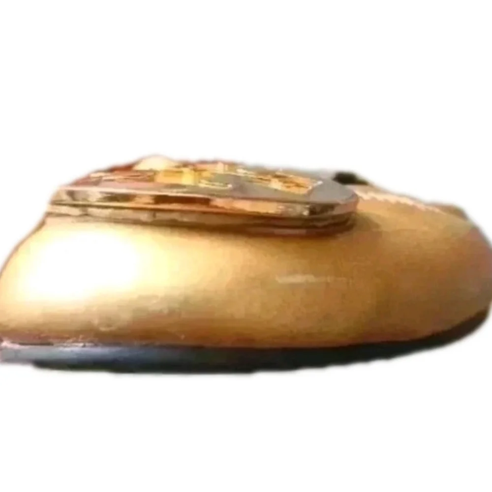 Tory Burch Womens Reva Metallic Gold Leather Ballerina RARE Statement Flats 9.5